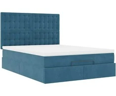 Osmanų lova su čiužiniais ir LED Tamsiai mėlyna Velvet