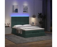 Osmanų lova su čiužiniais ir LED Tamsiai žalia 140x200cm Velvet