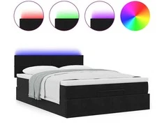 Osmanų lova su čiužiniu ir LED Juodas 140x190cm Velvet