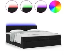 Osmanų lova su čiužiniu ir LED Juodas 160x200cm Velvet