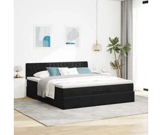 Osmanų lova su čiužiniu ir LED Juodas 160x200cm Velvet