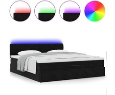 Osmanų lova su čiužiniu ir LED Juodas 180x200cm Velvet