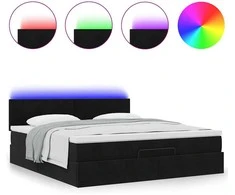 Osmanų lova su čiužiniu ir LED Juodas 180x200cm Velvet