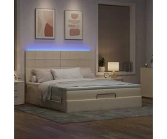 Osmanų lova su čiužiniu ir LED kreminiu 180x200 cm audiniu