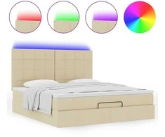 Osmanų lova su čiužiniu ir LED kreminiu 180x200 cm audiniu