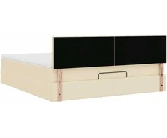 Osmanų lova su čiužiniu ir LED kreminiu 180x200 cm audiniu