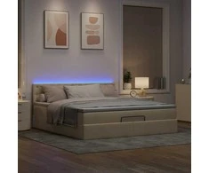 Osmanų lova su čiužiniu ir LED kreminiu 180x200 cm audiniu