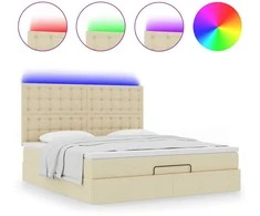 Osmanų lova su čiužiniu ir LED kreminiu 180x200 cm audiniu