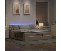 Osmanų lova su čiužiniu ir LED kreminiu 180x200 cm audiniu