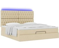 Osmanų lova su čiužiniu ir LED kreminiu 180x200 cm audiniu