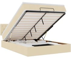 Osmanų lova su čiužiniu ir LED kreminiu 140x200 cm audiniu