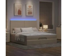 Osmanų lova su čiužiniu ir LED kreminiu 180x200 cm audiniu