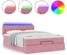 Osmanų lova su čiužiniu ir LED lemputėmis Rožinė Velvet