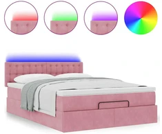 Osmanų lova su čiužiniu ir LED lemputėmis Rožinė Velvet
