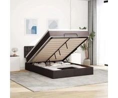 Osmanų lova su čiužiniu ir LED, rudas, 140x190cm, audinys