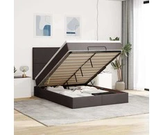 Osmanų lova su čiužiniu ir LED, rudas, 140x190cm, audinys