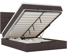 Osmanų lova su čiužiniu ir LED, rudas, 140x190cm, audinys