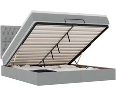 Osmanų lovos rėmas su čiužiniu, pilkas, 180x200 cm, audinys