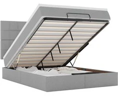 Osmanų lova su čiužiniu ir LED šviesiai pilka 140x190cm audinys