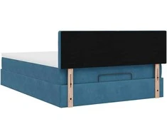 Osmanų lova su čiužiniu ir LED Tamsiai mėlyna 140x190cm Velvet