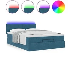 Osmanų lova su čiužiniu ir LED Tamsiai mėlyna 140x190cm Velvet