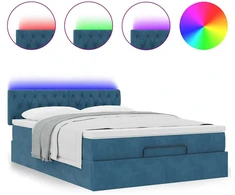 Osmanų lova su čiužiniu ir LED Tamsiai mėlyna 140x190cm Velvet