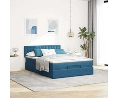 Osmanų lova su čiužiniu ir LED Tamsiai mėlyna 140x190cm Velvet