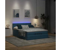 Osmanų lova su čiužiniu ir LED Tamsiai mėlyna 140x190cm Velvet