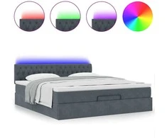 Osmanų lova su čiužiniu ir LED Tamsiai pilka 180x200cm Velvet