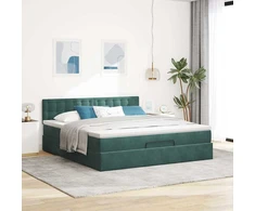 Osmanų lova su čiužiniu ir LED Tamsiai žalia 180x200cm Velvet