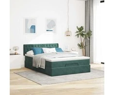 Osmanų lova su čiužiniu ir LED Tamsiai žalia 140x200cm Velvet