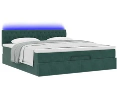 Osmanų lova su čiužiniu ir LED Tamsiai žalia 160x200cm Velvet