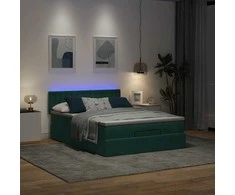 Osmanų lova su čiužiniu ir LED Tamsiai žalia 140x200cm Velvet