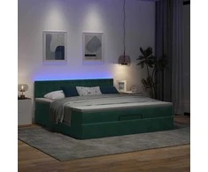 Osmanų lova su čiužiniu ir LED Tamsiai žalia 160x200cm Velvet