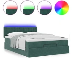 Osmanų lova su čiužiniu ir LED Tamsiai žalia 140x200cm Velvet
