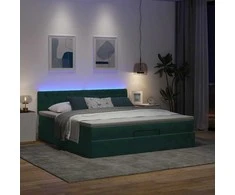 Osmanų lova su čiužiniu ir LED Tamsiai žalia 180x200cm Velvet