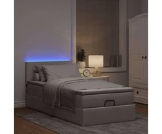 Osmanų lova su čiužiniu ir LED, taupe sp., 90x200cm, audinys