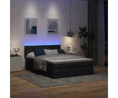 Osmanų lova su čiužiniu ir LED juodas 140x190cm audinys