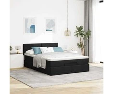 Osmanų lova su čiužiniu ir LED juodas 140x190cm audinys