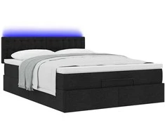 Osmanų lova su čiužiniu ir LED juodas 140x190cm audinys