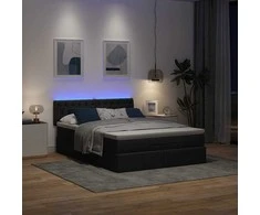 Osmanų lova su čiužiniu ir LED juodas 140x190cm audinys