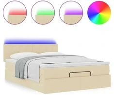 Osmanų lova su čiužiniu ir LED kreminiu 140x190cm audinys