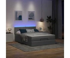 Osmanų lova su čiužiniu ir LED tamsiai pilka 140x190cm audinys