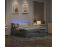 Osmanų lova su čiužiniu ir LED šviesiai pilka 140x190cm audinys