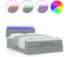 Osmanų lova su čiužiniu ir LED šviesiai pilka 140x190cm audinys