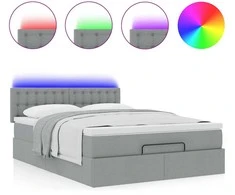 Osmanų lova su čiužiniu ir LED šviesiai pilka 140x190cm audinys