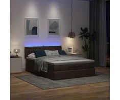 Osmanų lova su čiužiniu ir LED, rudas, 140x190cm, audinys