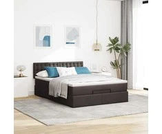 Osmanų lova su čiužiniu ir LED, rudas, 140x190cm, audinys
