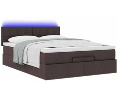 Osmanų lova su čiužiniu ir LED, rudas, 140x190cm, audinys