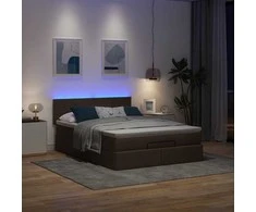 Osmanų lova su čiužiniu ir LED, rudas, 140x190cm, audinys